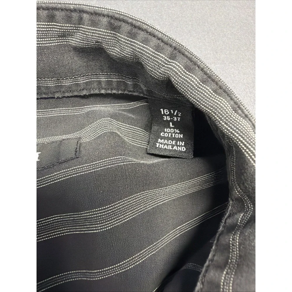 Alfani brand shirt features a grey and white striped pattern and long sleeves L